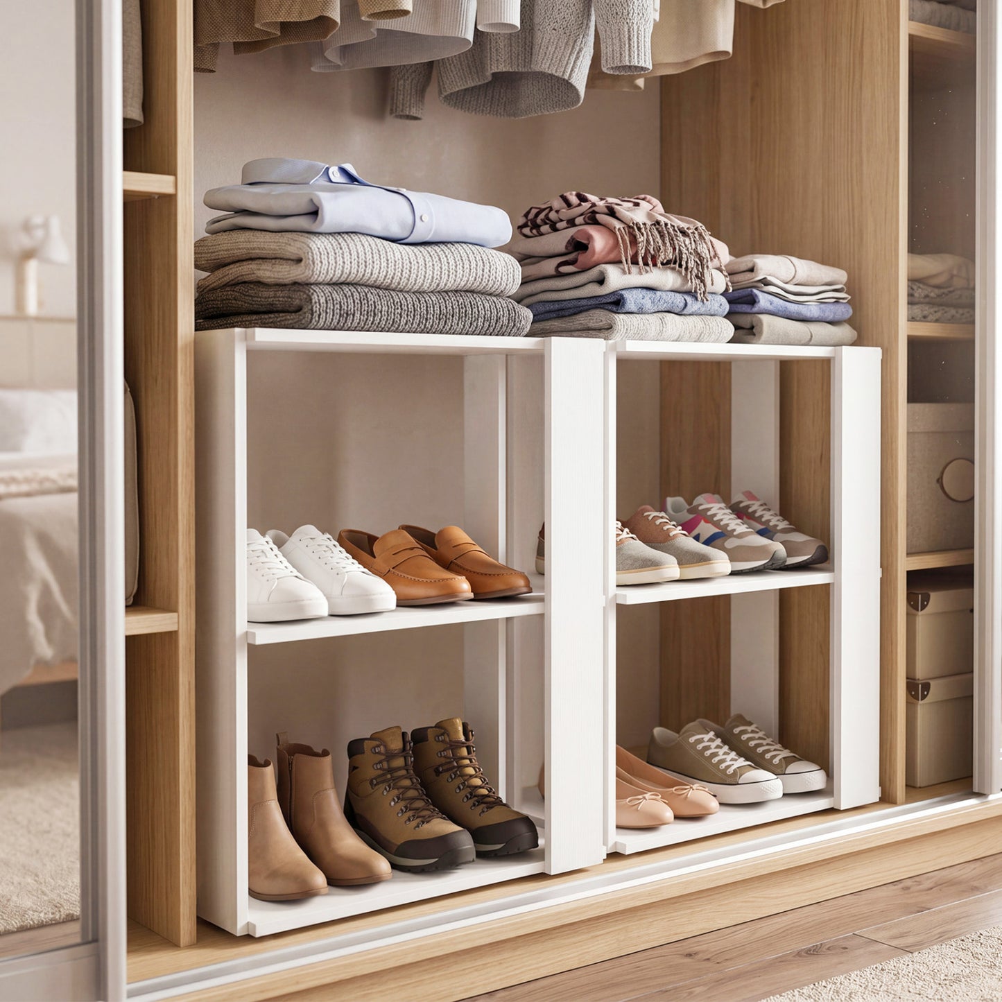 3-Tier Shoe Rack Modern Shoe Organizer with Stackable Design, White