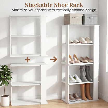 3-Tier Shoe Rack Modern Shoe Organizer with Stackable Design, White