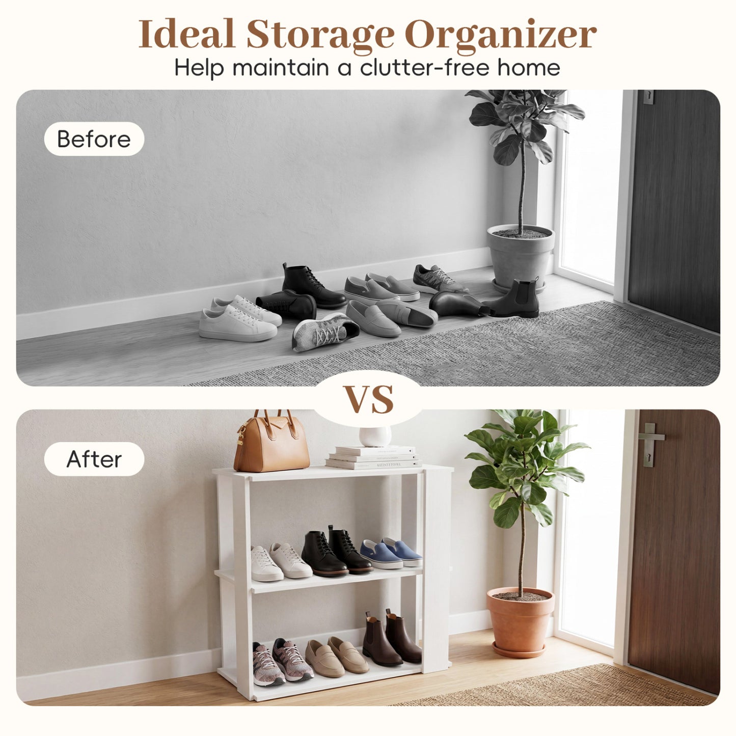 3-Tier Shoe Rack Modern Shoe Organizer with Stackable Design, White
