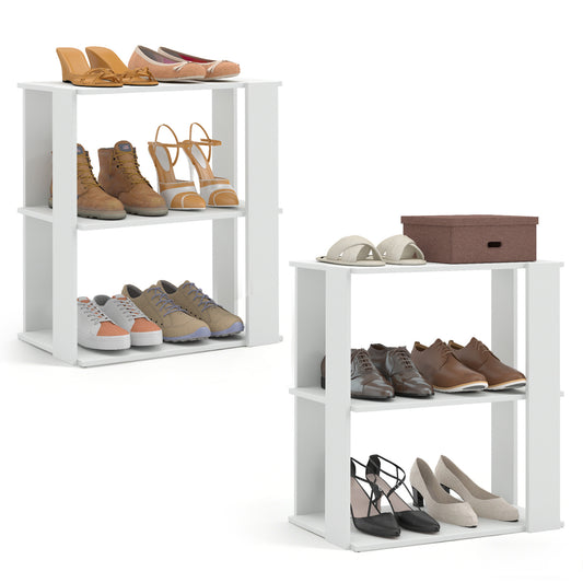 3-Tier Shoe Rack Set of 2 with Stackable Design and Anti-Tipping Device for Closet, White Shoe Racks & Storage Benches White at Gallery Canada