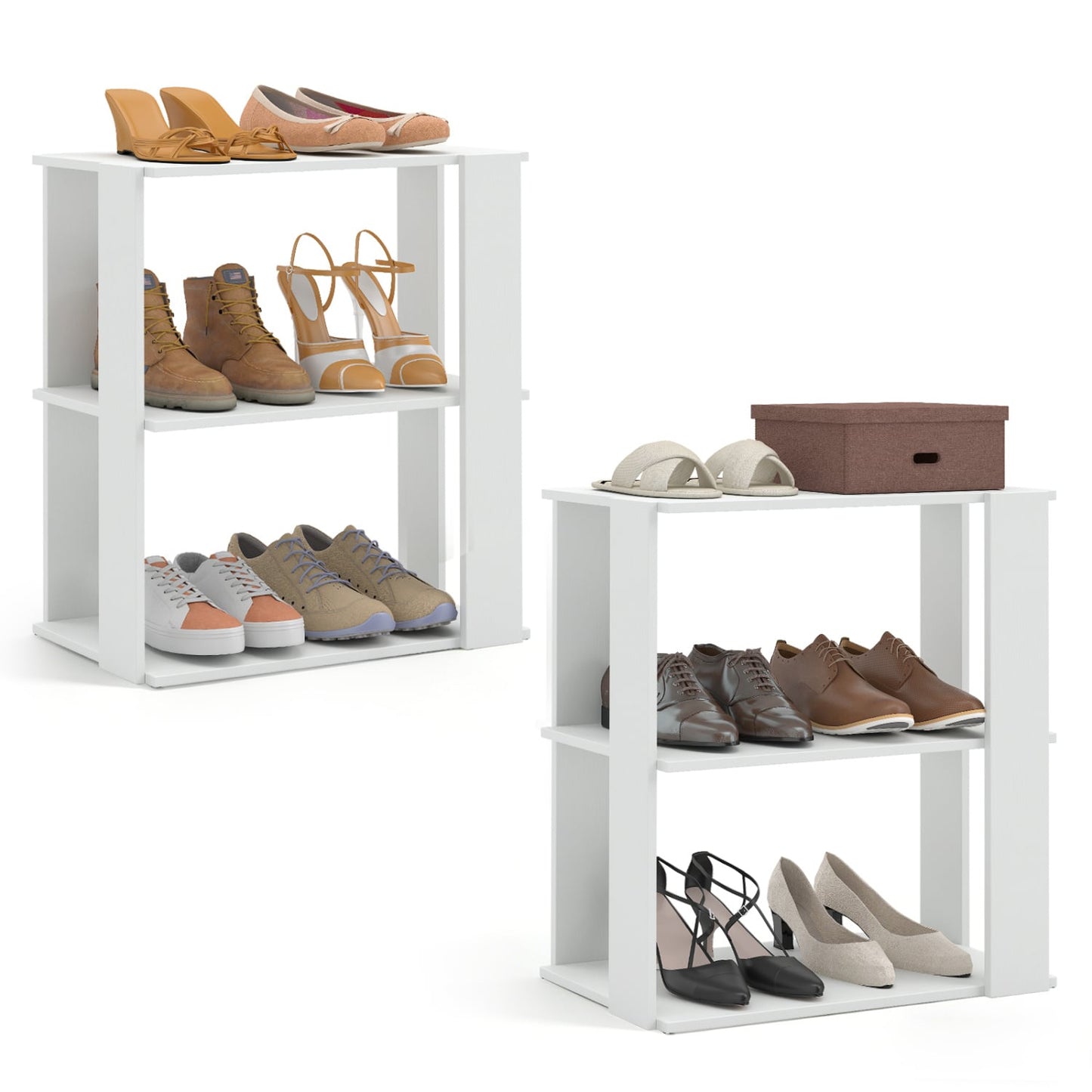 3-Tier Shoe Rack Set of 2 with Stackable Design and Anti-Tipping Device for Closet, White Shoe Racks & Storage Benches at Gallery Canada