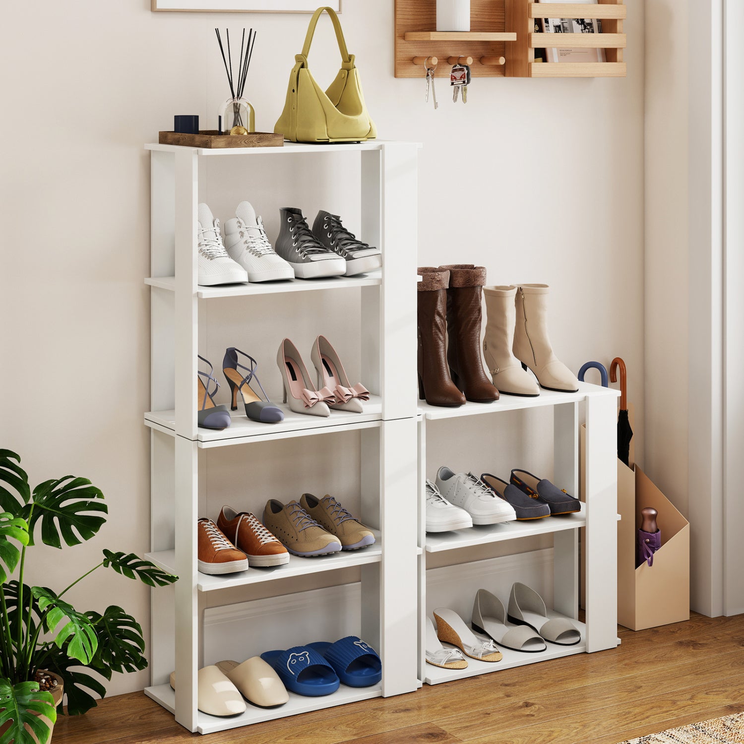 3-Tier Shoe Rack Set of 2 with Stackable Design and Anti-Tipping Device for Closet, White Shoe Racks & Storage Benches at Gallery Canada