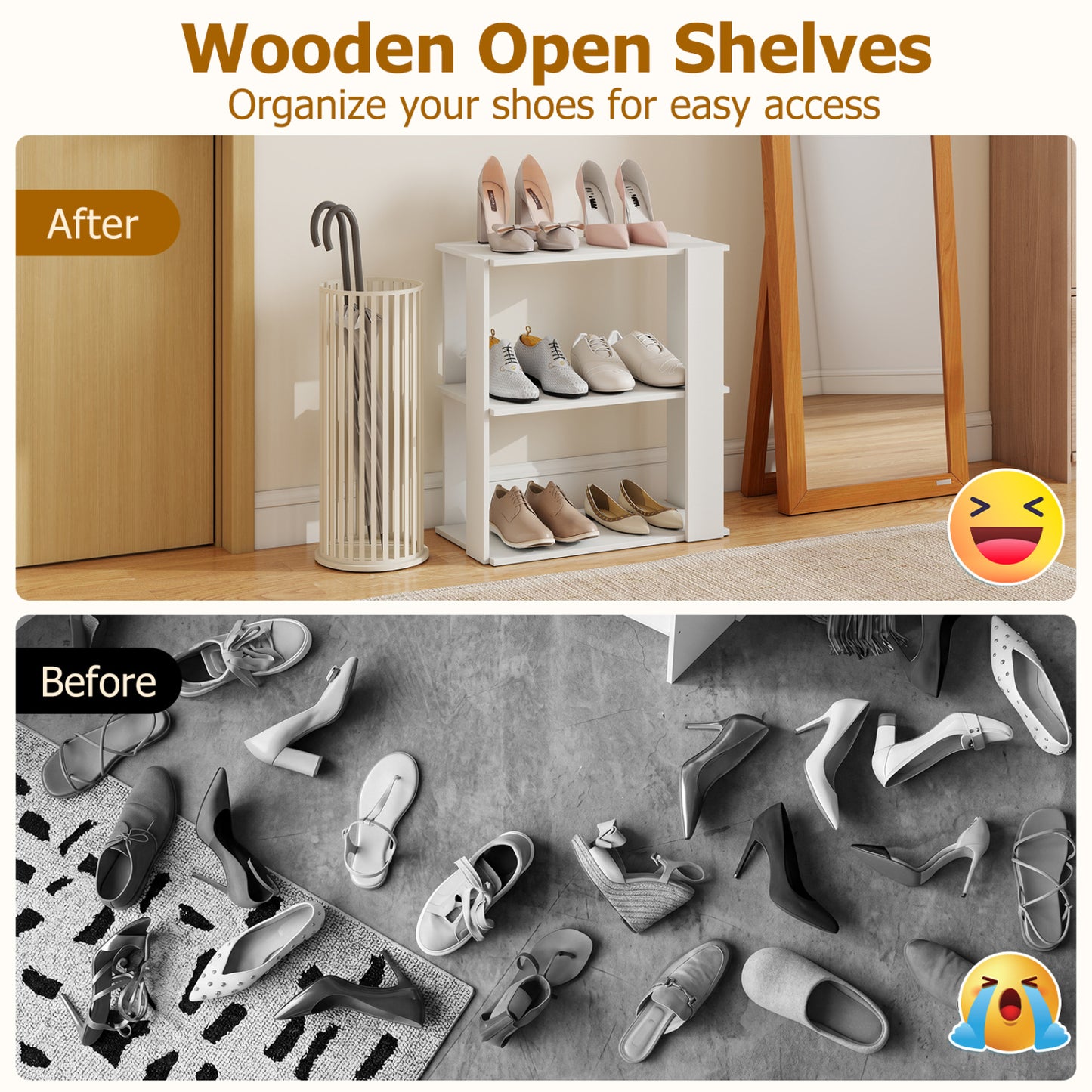 3-Tier Shoe Rack Set of 2 with Stackable Design and Anti-Tipping Device for Closet, White Shoe Racks & Storage Benches at Gallery Canada