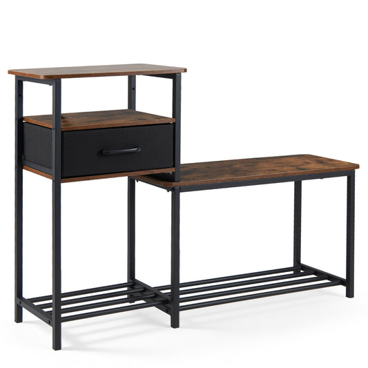 3-Tier Shoe Storage Rack Bench with Drawer and Metal Frame, Rustic Brown Shoe Racks & Storage Benches Rustic Brown at Gallery Canada