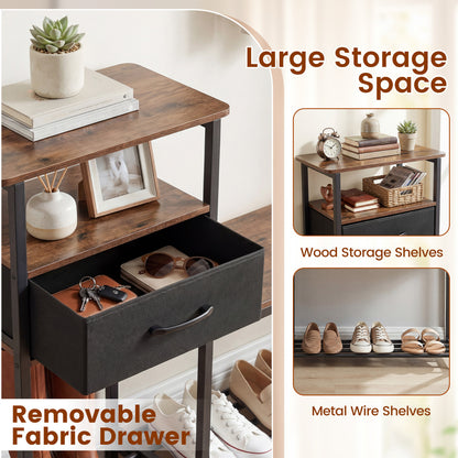 3-Tier Shoe Storage Rack Bench with Drawer and Metal Frame, Rustic Brown
