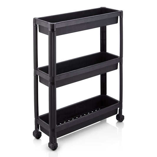 3-Tier Slim Rolling Storage Cart 2-Pack Mobile Bathroom Organizer with Wheels, Black