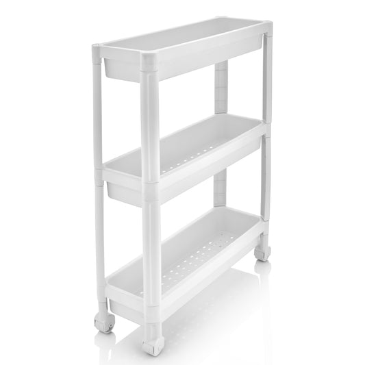 3-Tier Slim Rolling Storage Cart 2-Pack Mobile Bathroom Organizer with Wheels, White