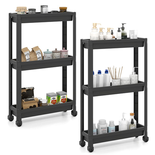 3-Tier Slim Rolling Storage Cart 2-Pack Mobile Bathroom Organizer with Wheels, Black