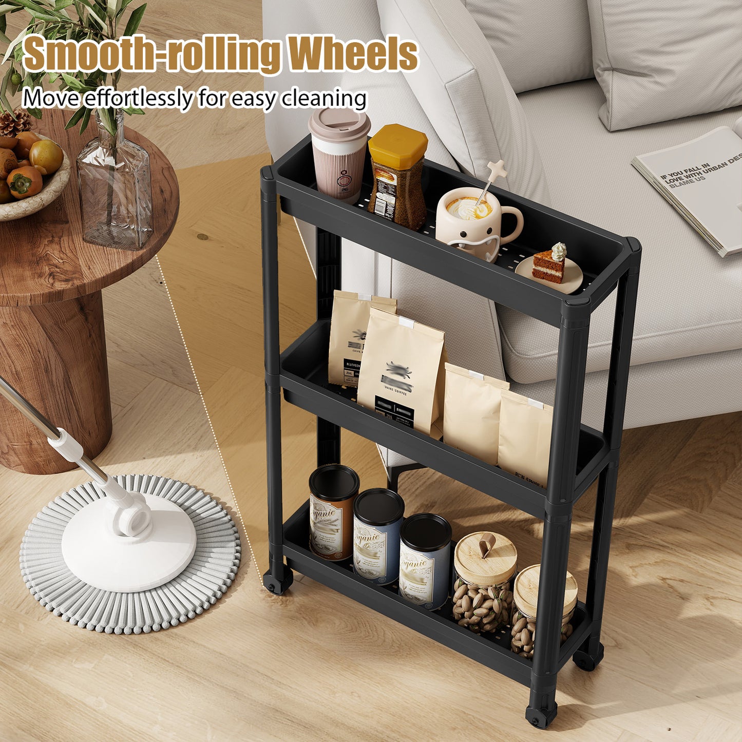 3-Tier Slim Rolling Storage Cart 2-Pack Mobile Bathroom Organizer with Wheels, Black Kitchen Islands & Carts at Gallery Canada