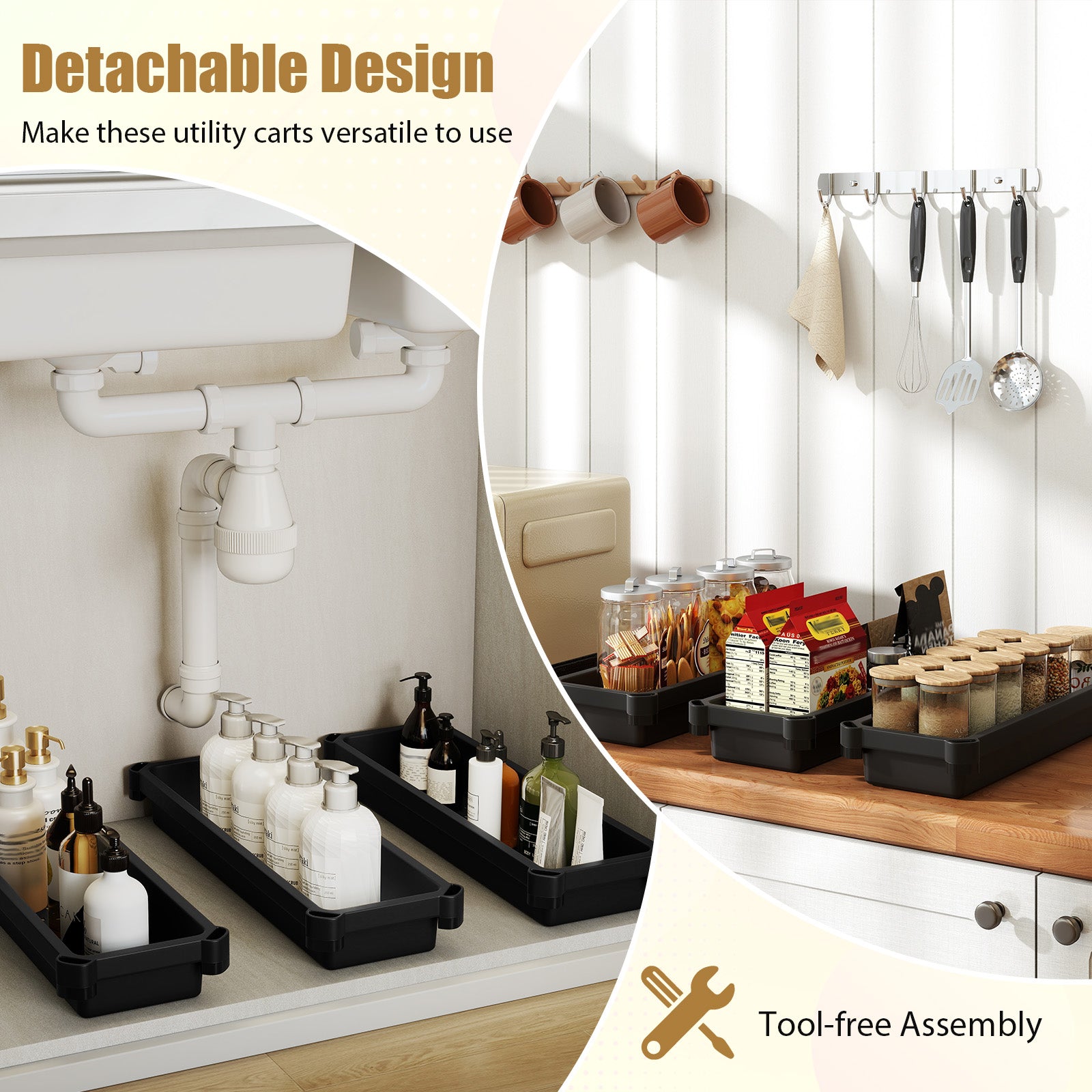 3-Tier Slim Rolling Storage Cart 2-Pack Mobile Bathroom Organizer with Wheels, Black Kitchen Islands & Carts at Gallery Canada