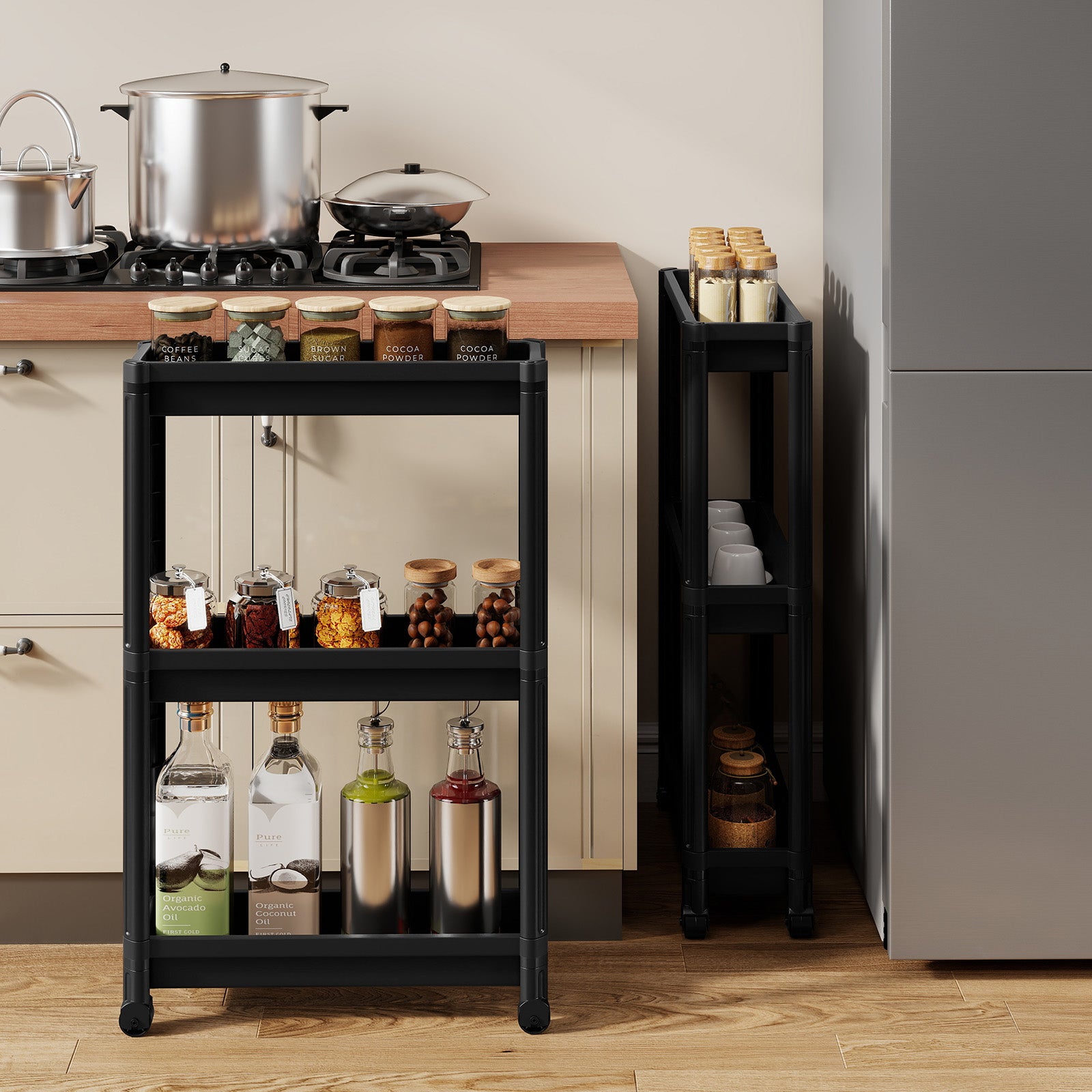 3-Tier Slim Rolling Storage Cart 2-Pack Mobile Bathroom Organizer with Wheels, Black Kitchen Islands & Carts at Gallery Canada