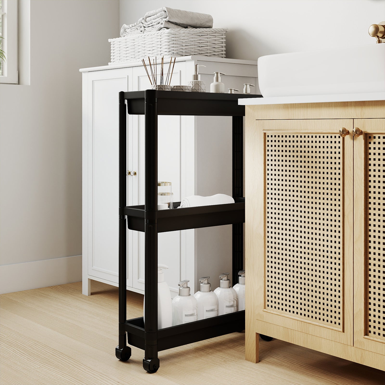 3-Tier Slim Rolling Storage Cart 2-Pack Mobile Bathroom Organizer with Wheels, Black Kitchen Islands & Carts at Gallery Canada