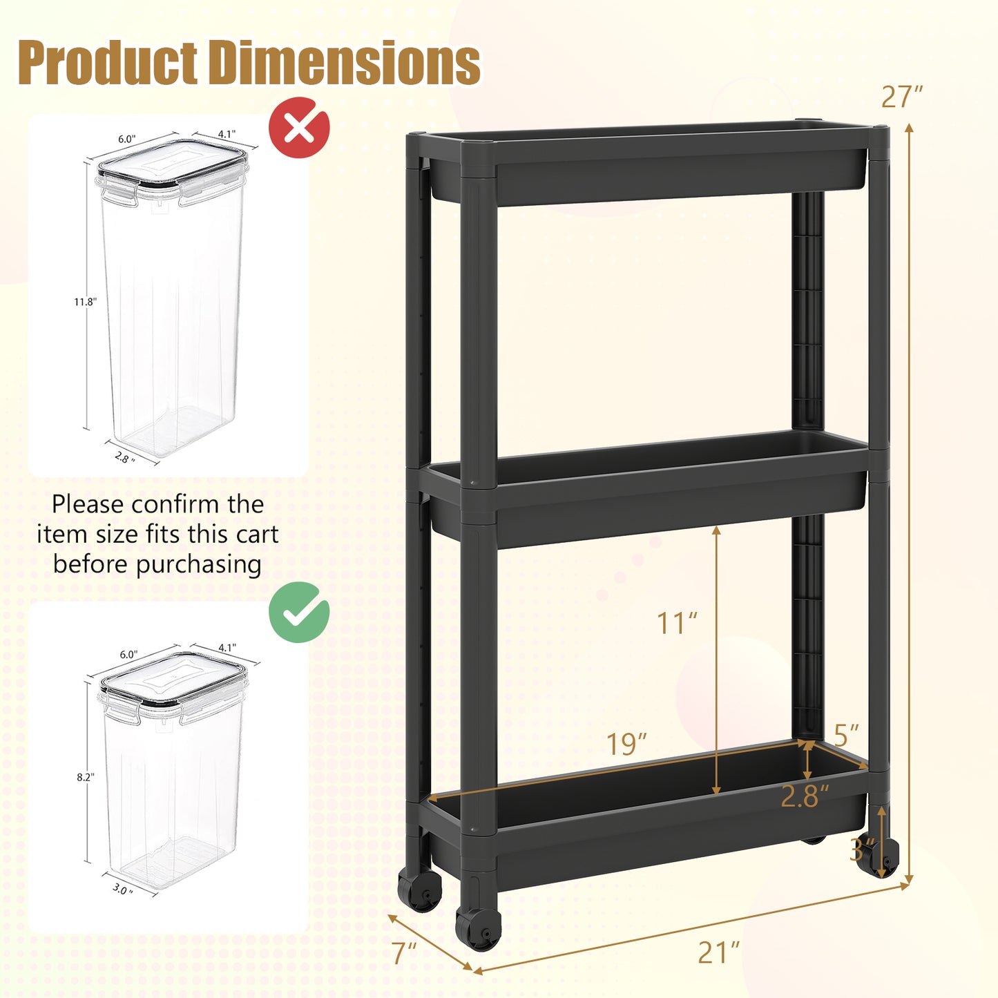 3-Tier Slim Rolling Storage Cart 2-Pack Mobile Bathroom Organizer with Wheels, Black Kitchen Islands & Carts at Gallery Canada