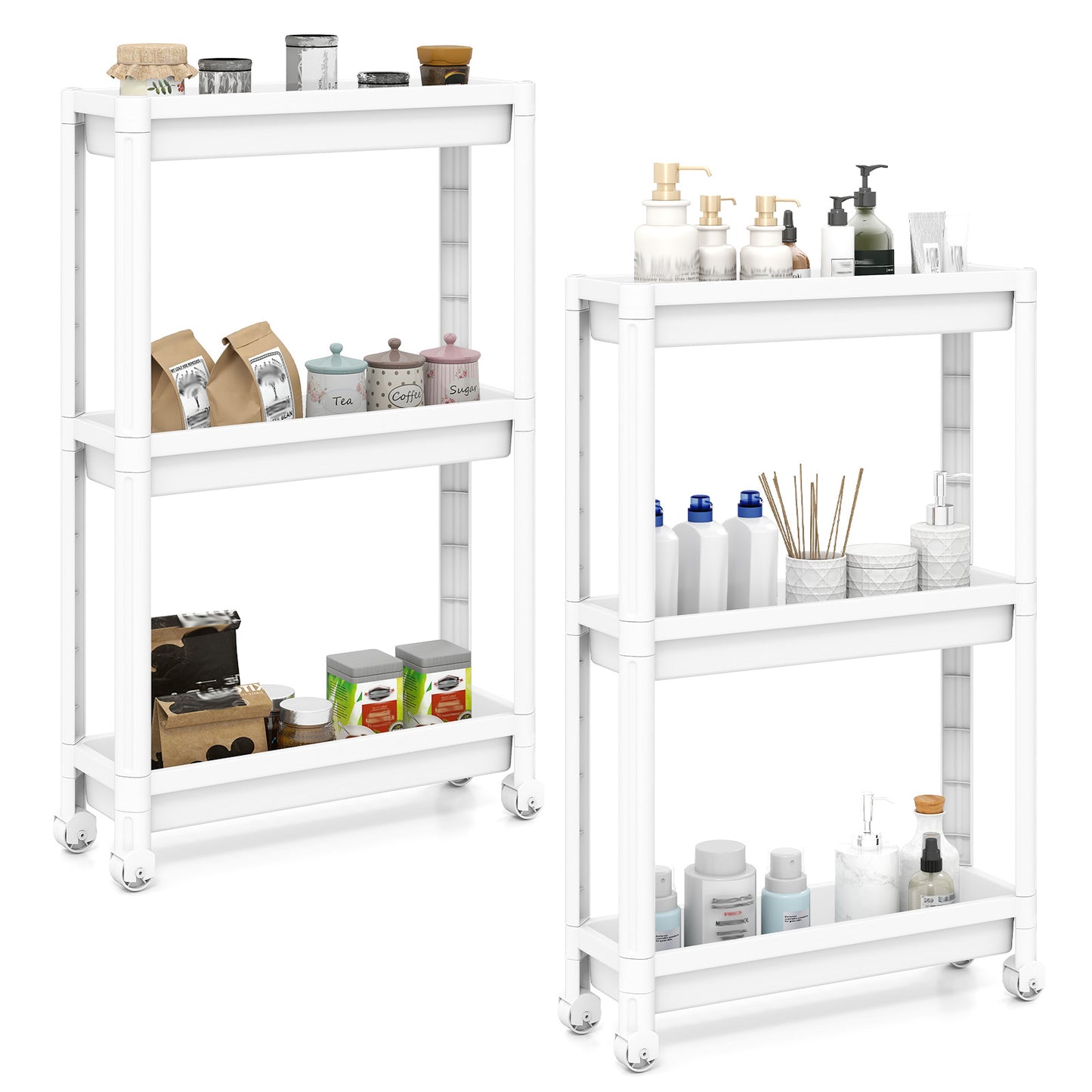 3-Tier Slim Rolling Storage Cart 2-Pack Mobile Bathroom Organizer with Wheels, White Kitchen Islands & Carts at Gallery Canada