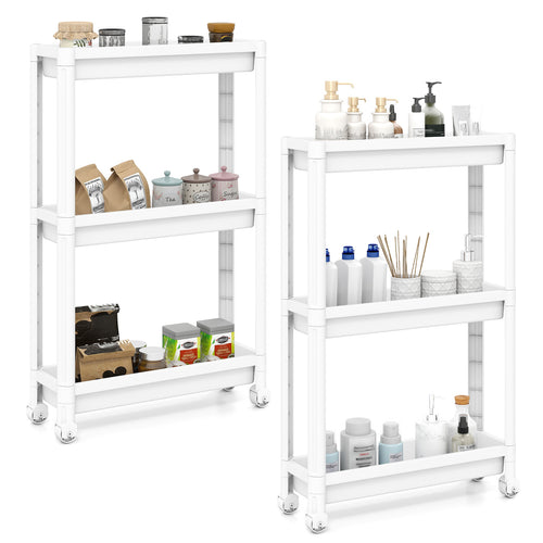 3-Tier Slim Rolling Storage Cart 2-Pack Mobile Bathroom Organizer with Wheels, White