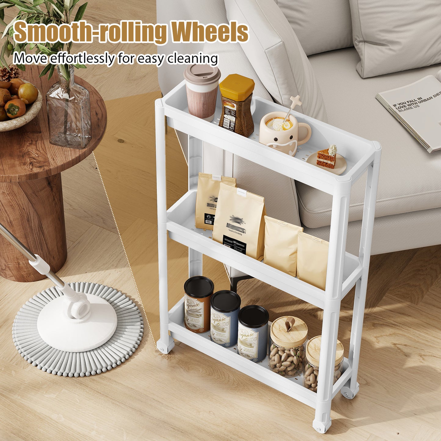 3-Tier Slim Rolling Storage Cart 2-Pack Mobile Bathroom Organizer with Wheels, White Kitchen Islands & Carts at Gallery Canada