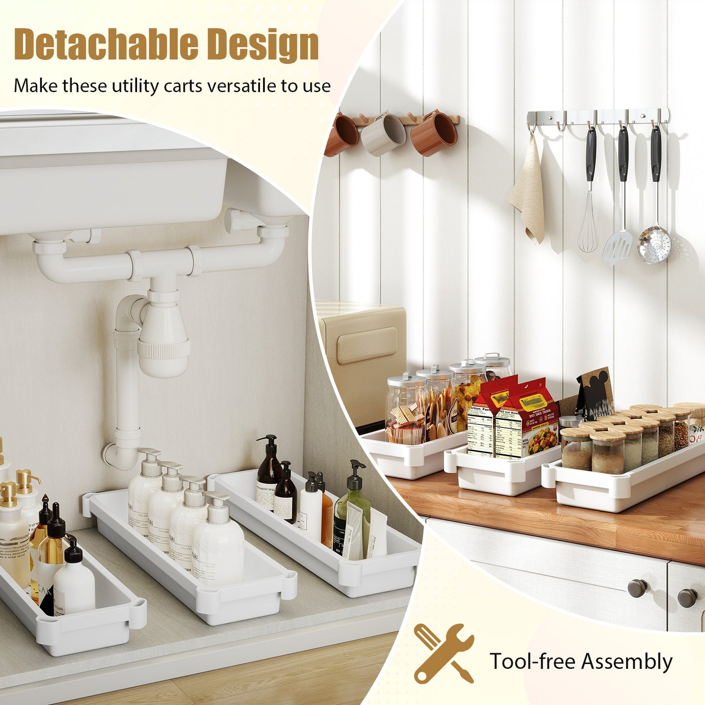 3-Tier Slim Rolling Storage Cart 2-Pack Mobile Bathroom Organizer with Wheels, White Kitchen Islands & Carts at Gallery Canada