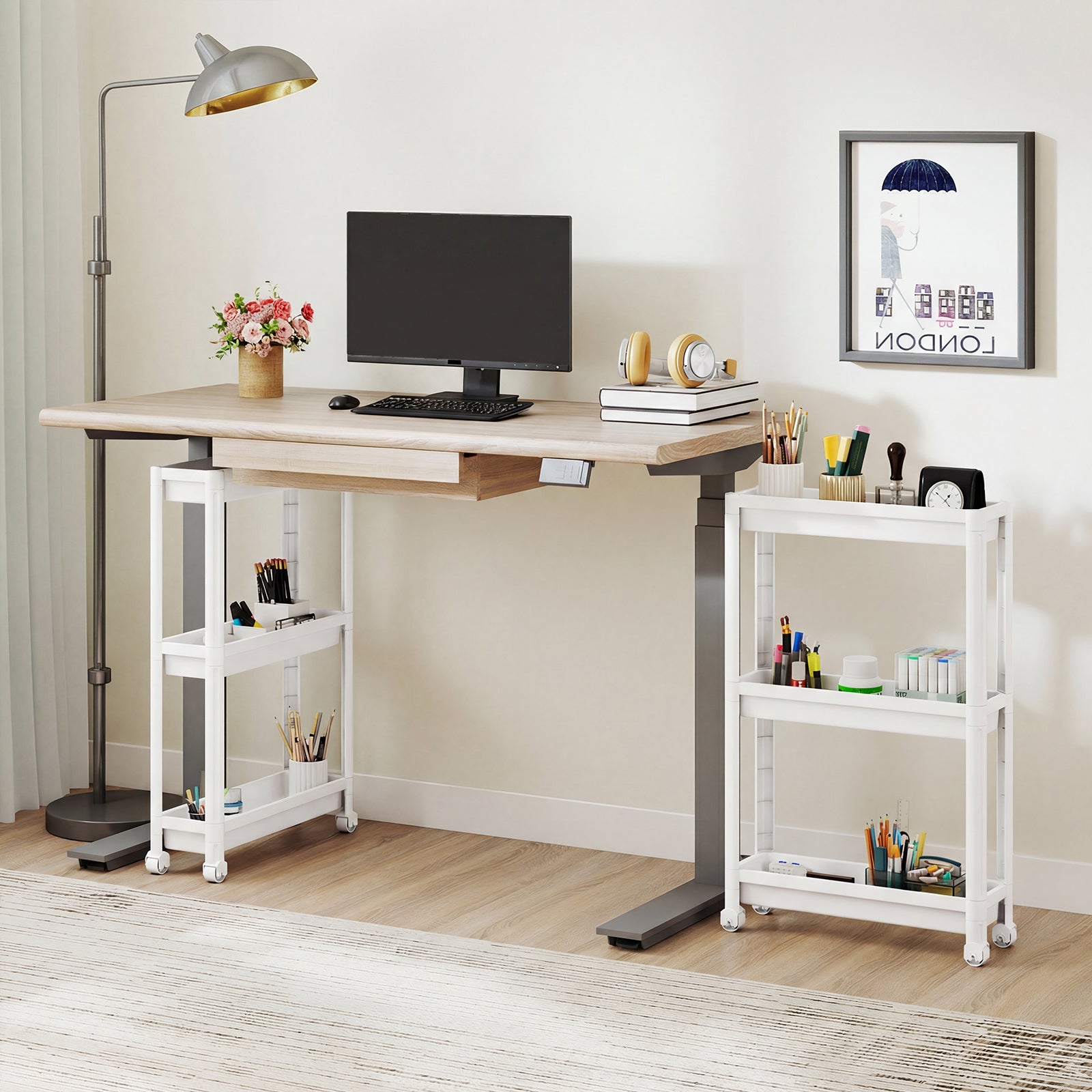 3-Tier Slim Rolling Storage Cart 2-Pack Mobile Bathroom Organizer with Wheels, White Kitchen Islands & Carts at Gallery Canada