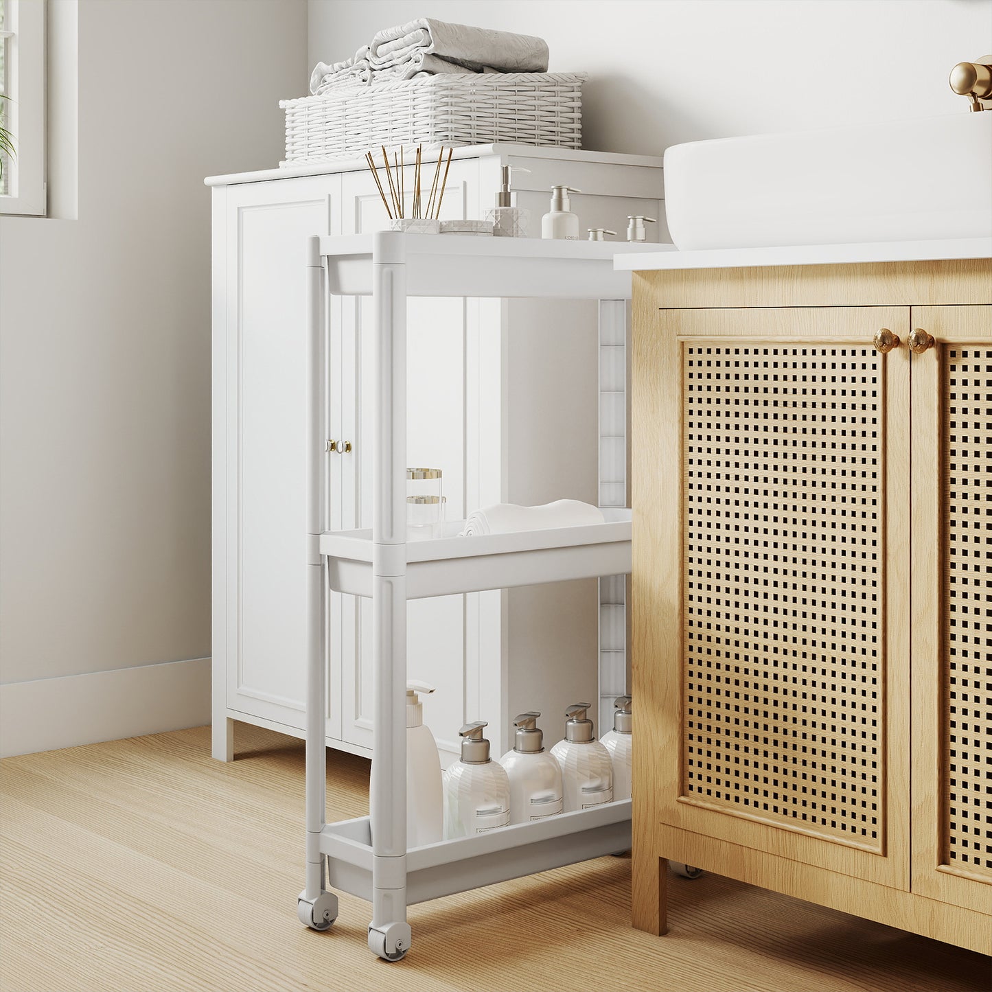 3-Tier Slim Rolling Storage Cart 2-Pack Mobile Bathroom Organizer with Wheels, White Kitchen Islands & Carts at Gallery Canada