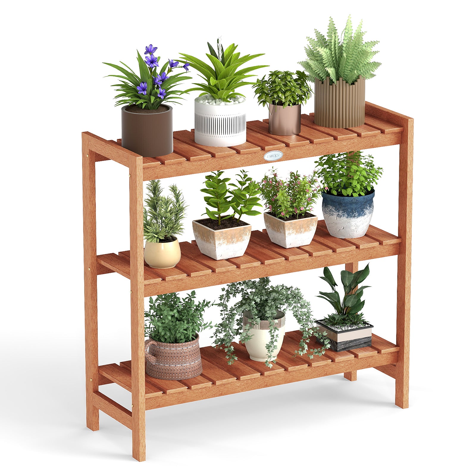 3-Tier Solid Wood Plant Stand with Slatted Shelves, Natural Plant Stands at Gallery Canada