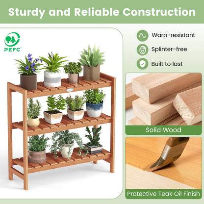 3-Tier Solid Wood Plant Stand with Slatted Shelves, Natural Plant Stands at Gallery Canada
