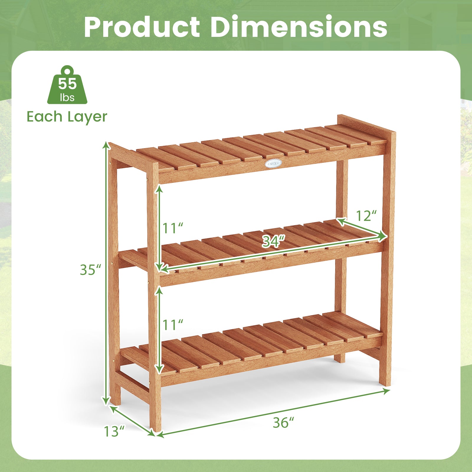 3-Tier Solid Wood Plant Stand with Slatted Shelves, Natural Plant Stands at Gallery Canada