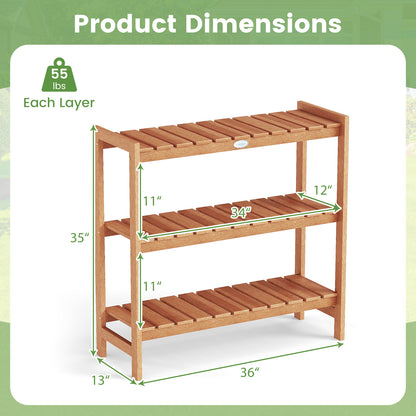 3-Tier Solid Wood Plant Stand with Slatted Shelves, Natural Plant Stands at Gallery Canada