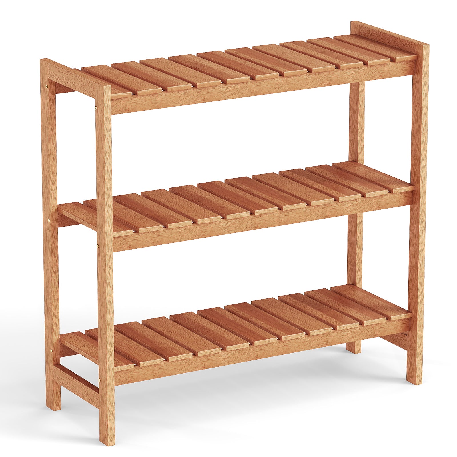 3-Tier Solid Wood Plant Stand, Slatted Shelves, Natural Plant Stands Natural at Gallery Canada