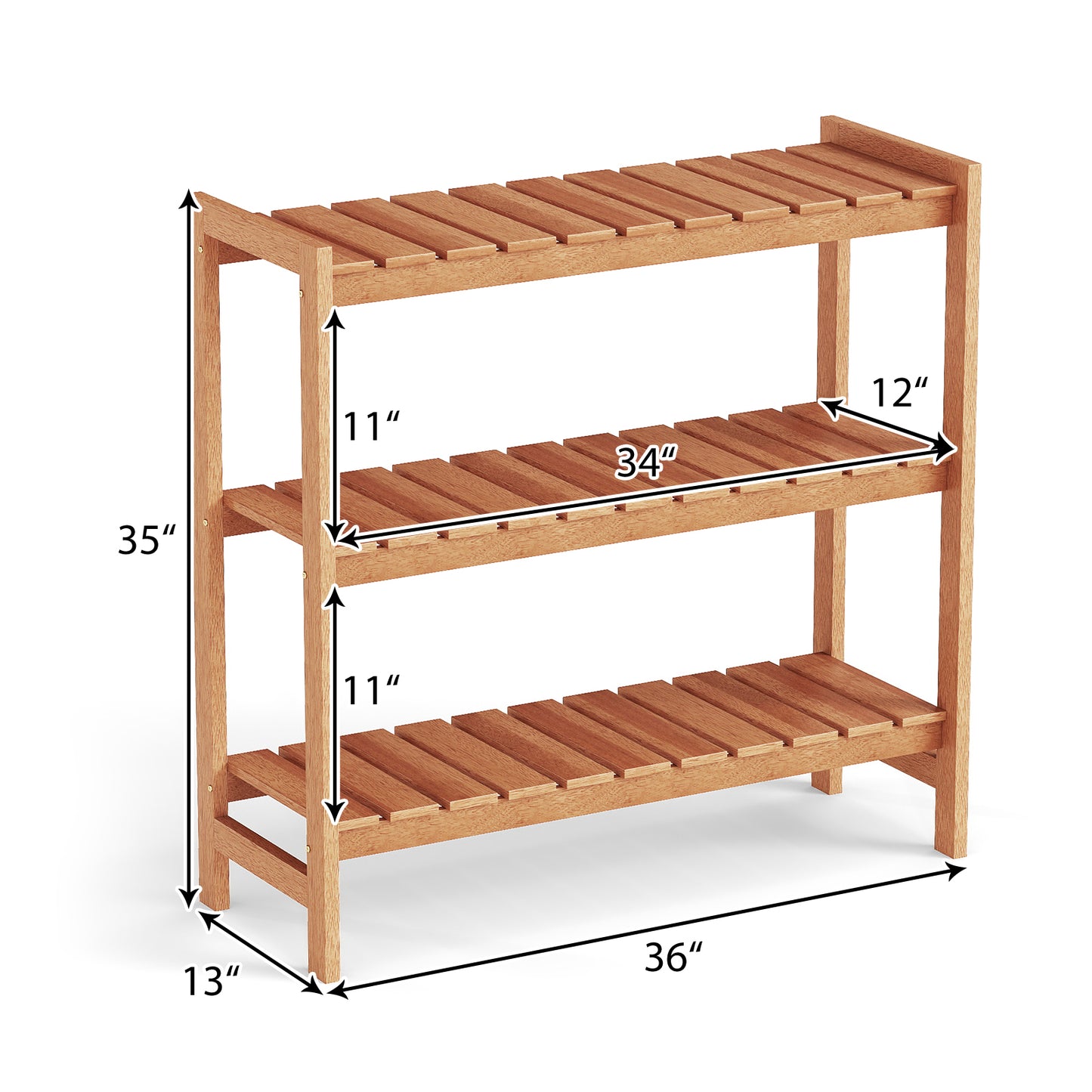 3-Tier Solid Wood Plant Stand, Slatted Shelves, Natural Plant Stands at Gallery Canada