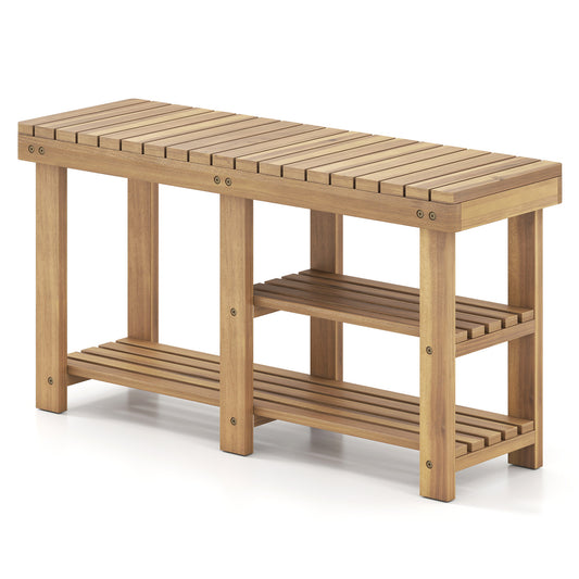 3-Tier Solid Wood Shoe Rack Bench With Slatted Shelves Shoe Racks & Storage Benches Natural at Gallery Canada