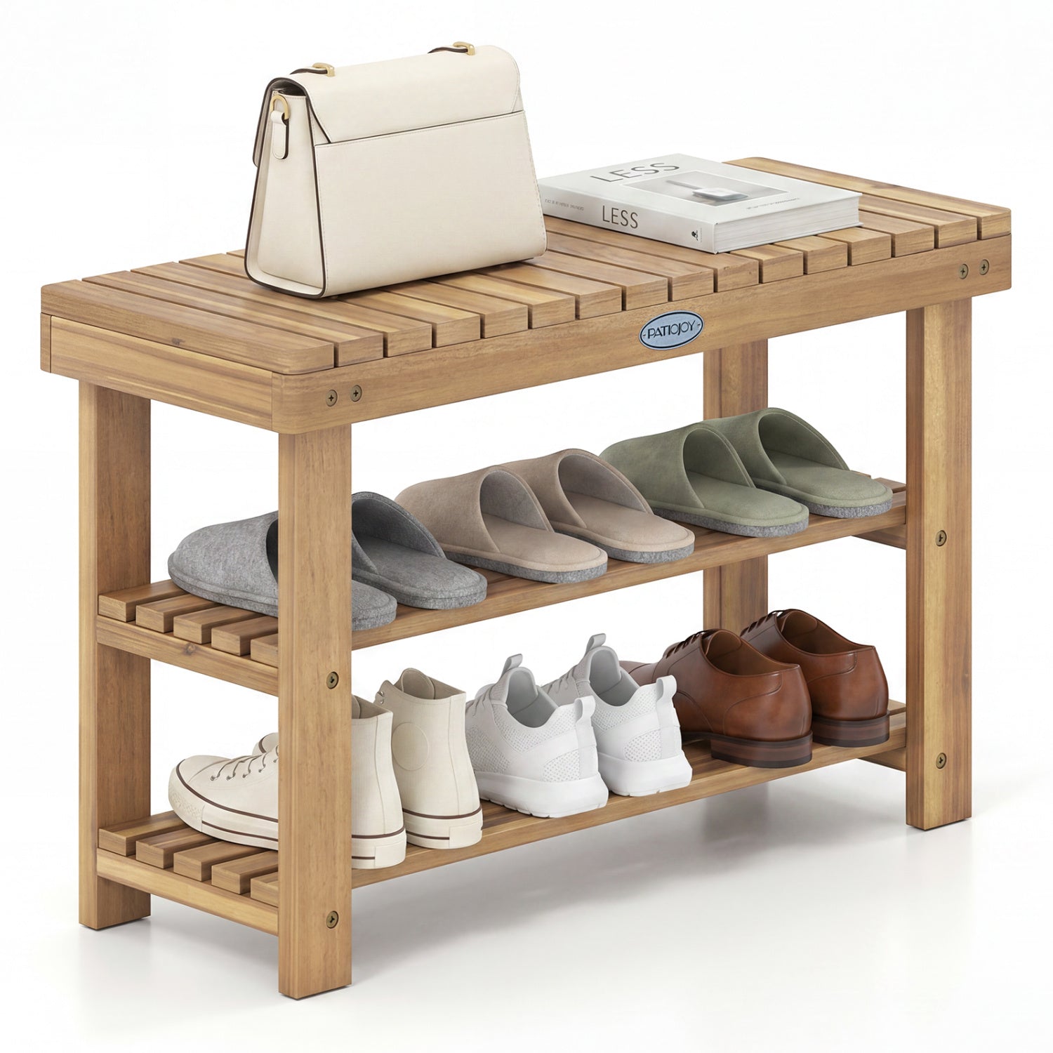 3-Tier Solid Wood Shoe Rack Bench With Slatted Shelves, M Shoe Racks & Storage Benches at Gallery Canada