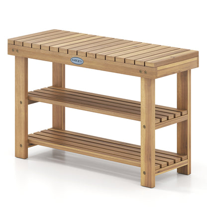 3-Tier Solid Wood Shoe Rack Bench With Slatted Shelves, M Shoe Racks & Storage Benches Natural at Gallery Canada