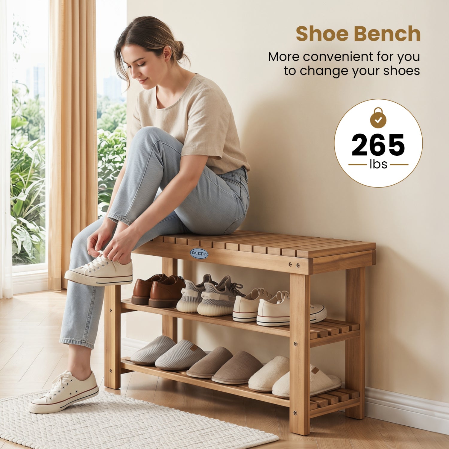 3-Tier Solid Wood Shoe Rack Bench With Slatted Shelves, M Shoe Racks & Storage Benches at Gallery Canada