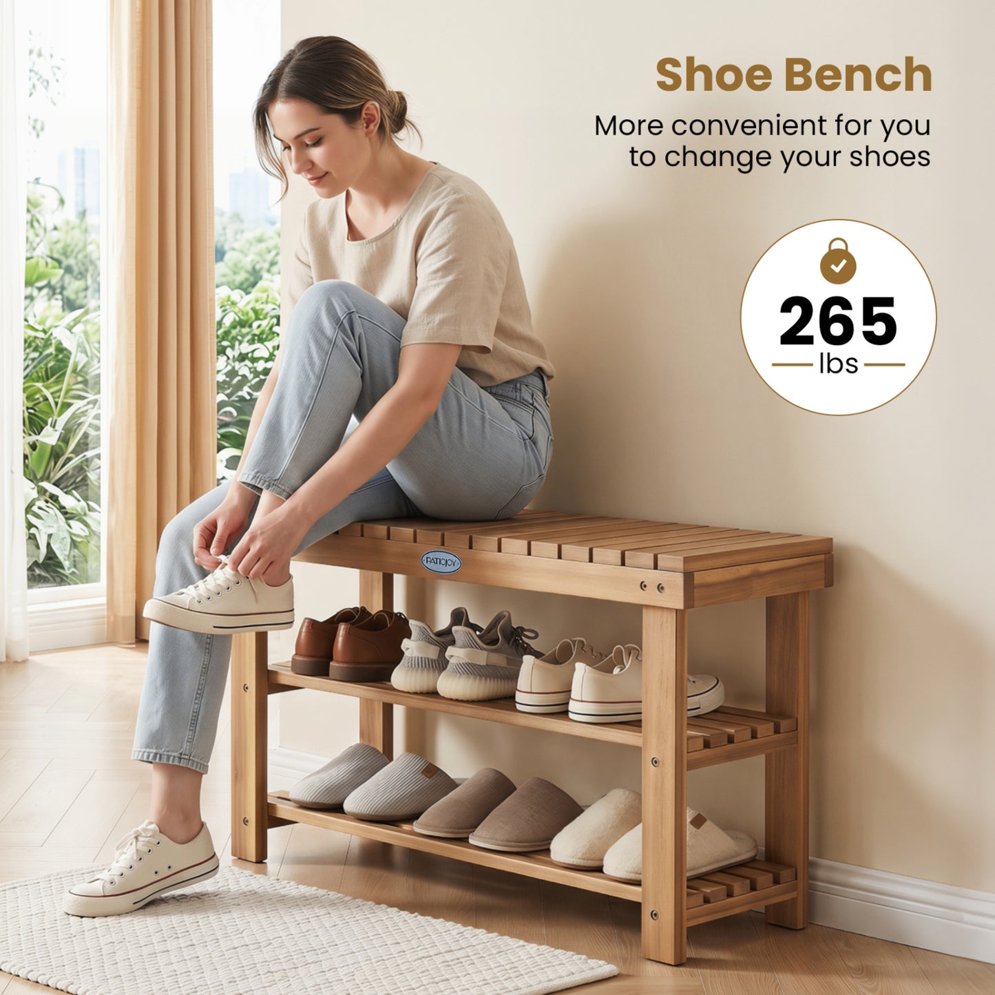 3-Tier Solid Wood Shoe Rack Bench With Slatted Shelves, M Shoe Racks & Storage Benches at Gallery Canada