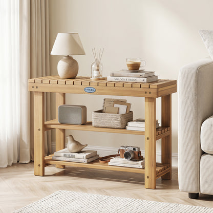 3-Tier Solid Wood Shoe Rack Bench With Slatted Shelves, M Shoe Racks & Storage Benches at Gallery Canada