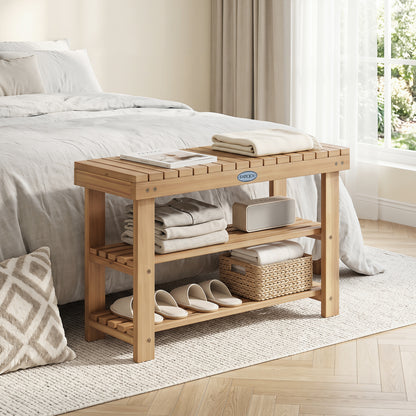 3-Tier Solid Wood Shoe Rack Bench With Slatted Shelves, M Shoe Racks & Storage Benches at Gallery Canada