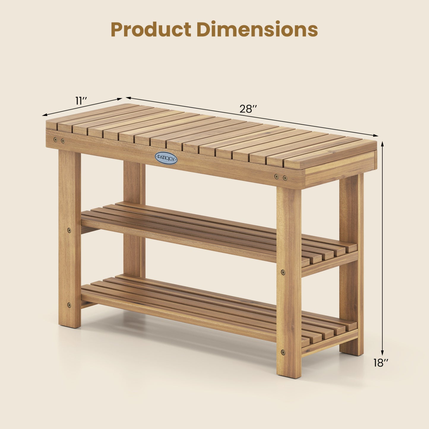 3-Tier Solid Wood Shoe Rack Bench With Slatted Shelves, M Shoe Racks & Storage Benches at Gallery Canada