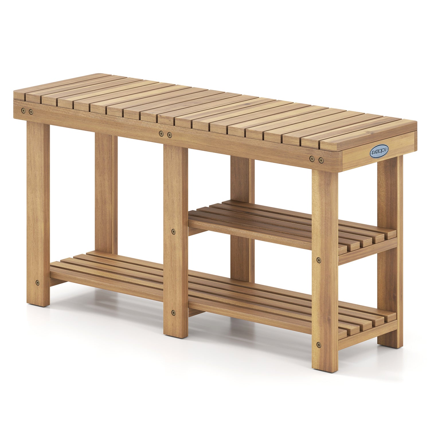 3-Tier Solid Wood Shoe Rack Bench With Slatted Shelves Shoe Racks & Storage Benches Natural at Gallery Canada