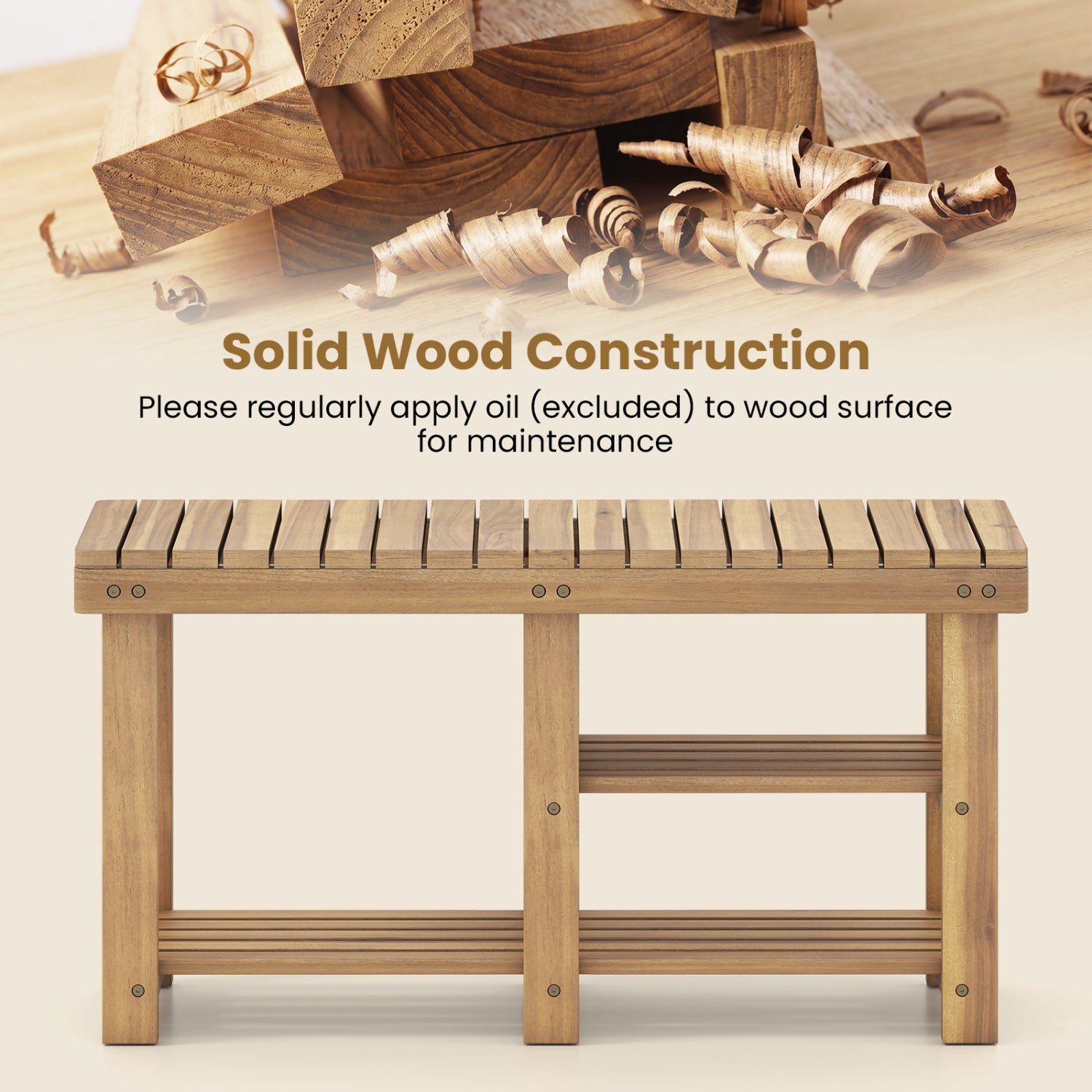 3-Tier Solid Wood Shoe Rack Bench With Slatted Shelves Shoe Racks & Storage Benches at Gallery Canada