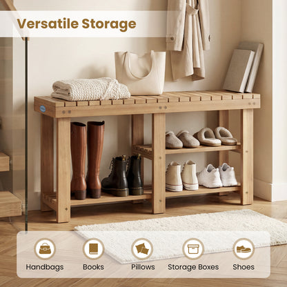 3-Tier Solid Wood Shoe Rack Bench With Slatted Shelves Shoe Racks & Storage Benches at Gallery Canada