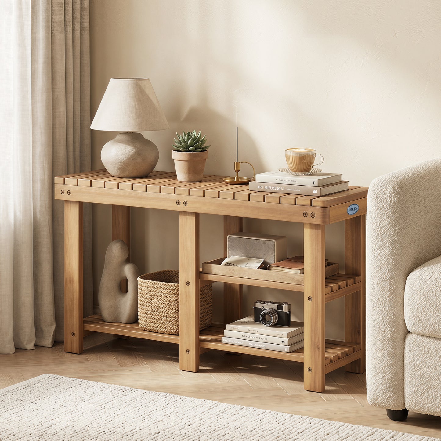 3-Tier Solid Wood Shoe Rack Bench With Slatted Shelves Shoe Racks & Storage Benches at Gallery Canada