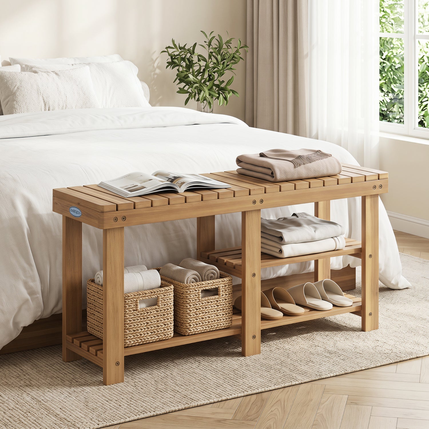 3-Tier Solid Wood Shoe Rack Bench With Slatted Shelves Shoe Racks & Storage Benches at Gallery Canada