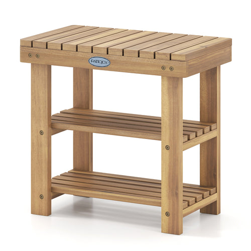 3-Tier Solid Wood Shoe Rack Bench, S