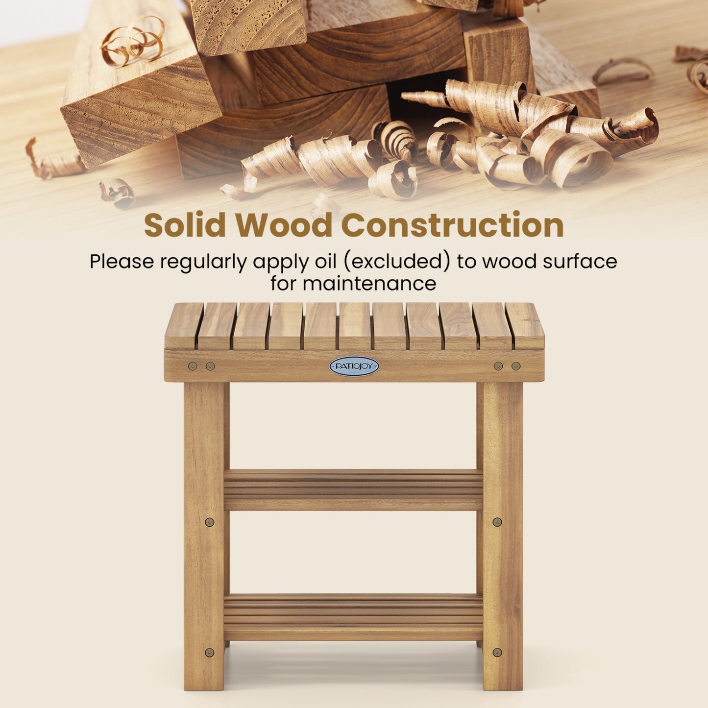 3-Tier Solid Wood Shoe Rack Bench, S