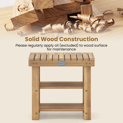 3-Tier Solid Wood Shoe Rack Bench, S