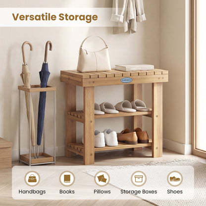 3-Tier Solid Wood Shoe Rack Bench, S
