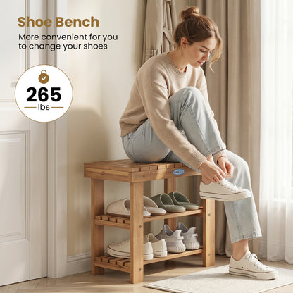 3-Tier Solid Wood Shoe Rack Bench, S