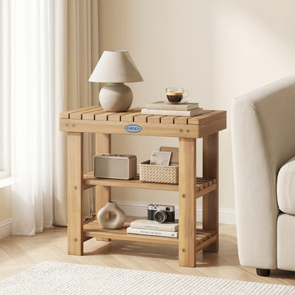 3-Tier Solid Wood Shoe Rack Bench, S