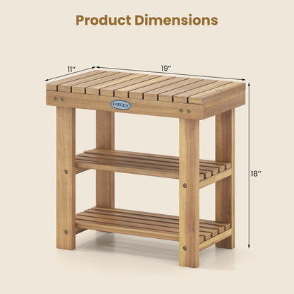 3-Tier Solid Wood Shoe Rack Bench, S