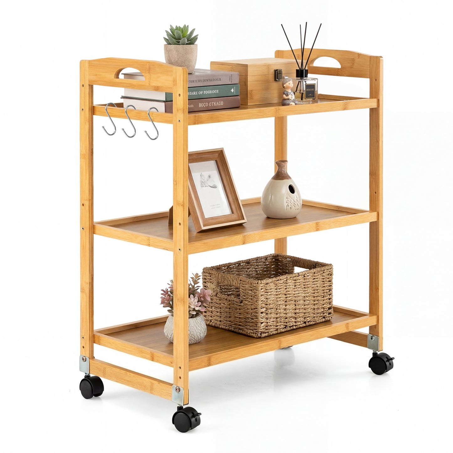 3-Tier Rolling Cart, Bamboo Utility Cart, 4 Universal Wheels, Natural File Cabinets at Gallery Canada